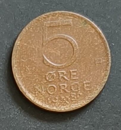 1980 Norwegian 5 Ore coin
